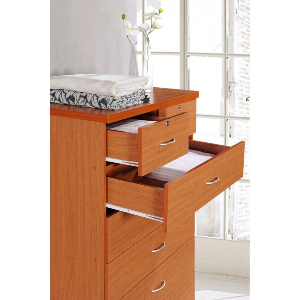7 Drawer Wooden Dresser Chest with 2 Top Locks, Cherry P2044
