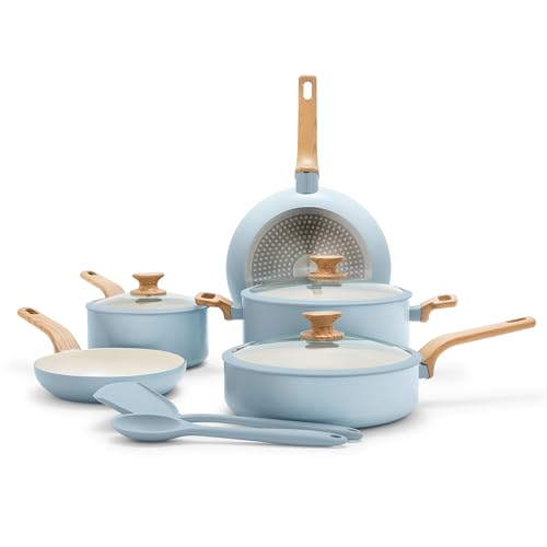 10 Piece Ceramic Nonstick Cookware Pots and Pans Set, Blue F711575