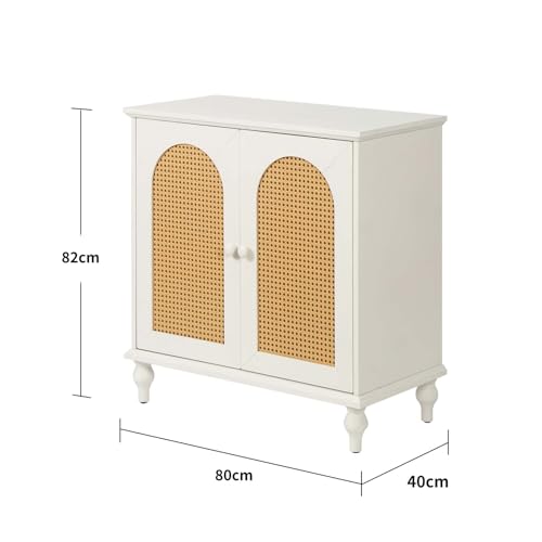 White Rattan Storage Cabinet with Adjustable Shelves H801903