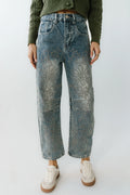 Embroidered Barrel Jeans in Medium Wash K3819