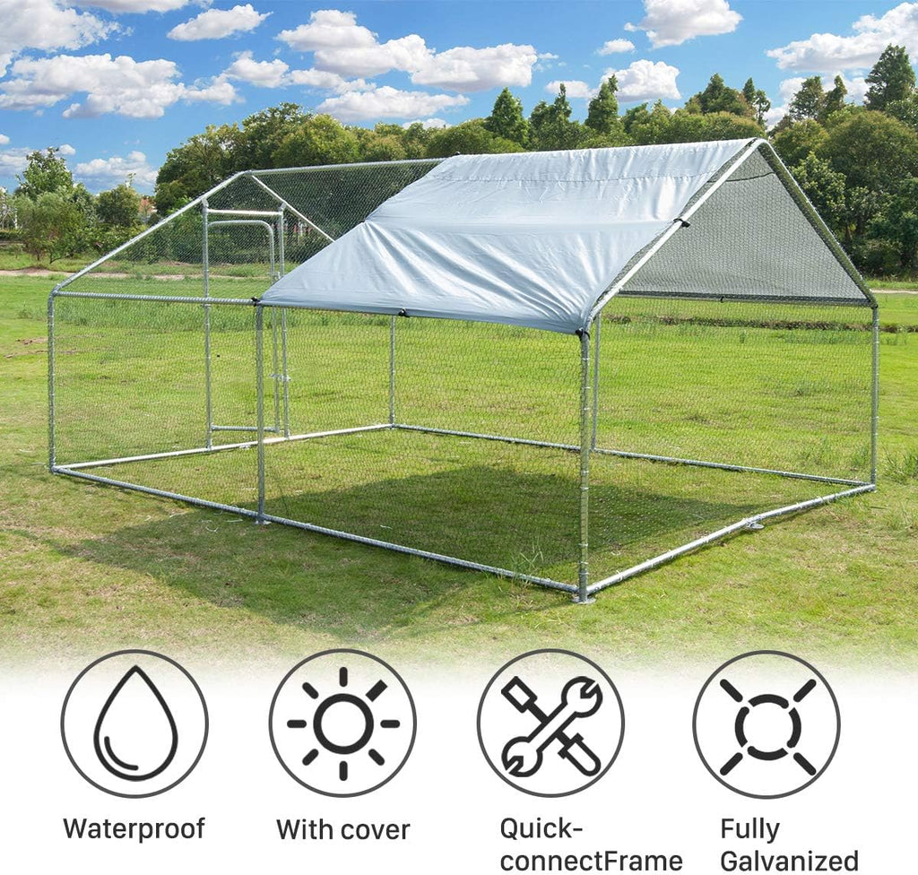 Large Metal Walk-in Chicken Coop with Waterproof Cover G8530