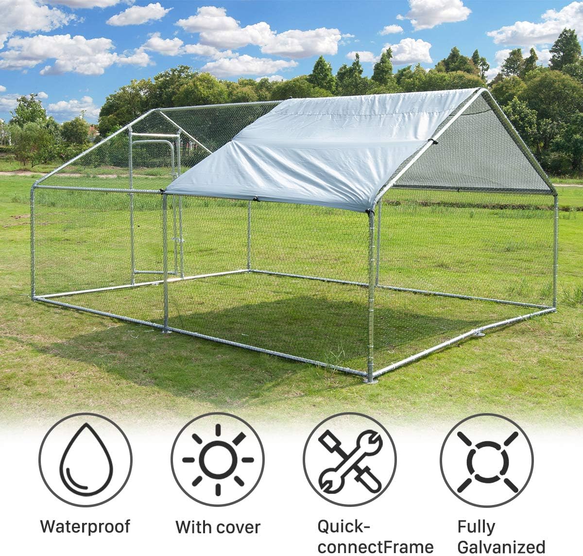 Large Metal Walk-in Chicken Coop with Waterproof Cover G8530