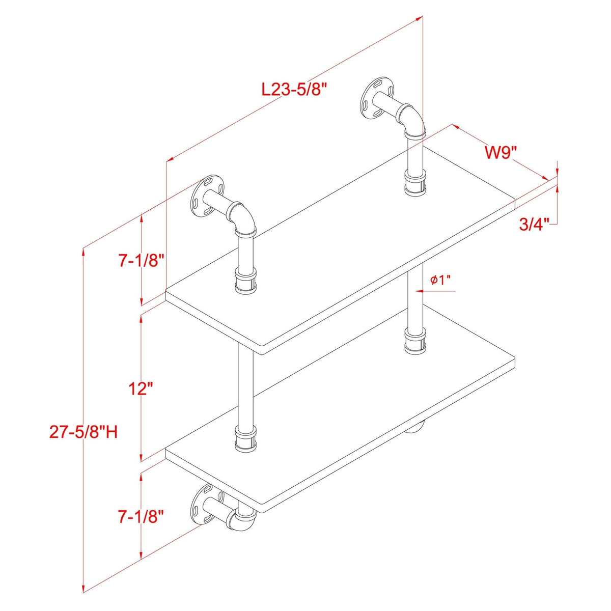 Floating Ladder Wall Shelf - 2-Tier P579