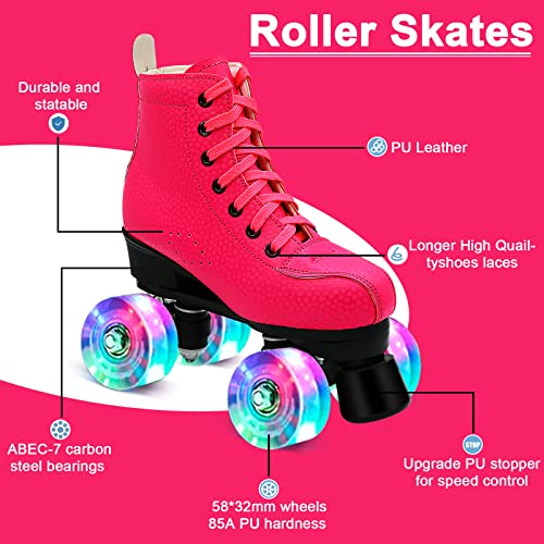 High-top Classic Double-Row Roller Skates Shoes with 4 Shiny Wheels PU Leather G37408