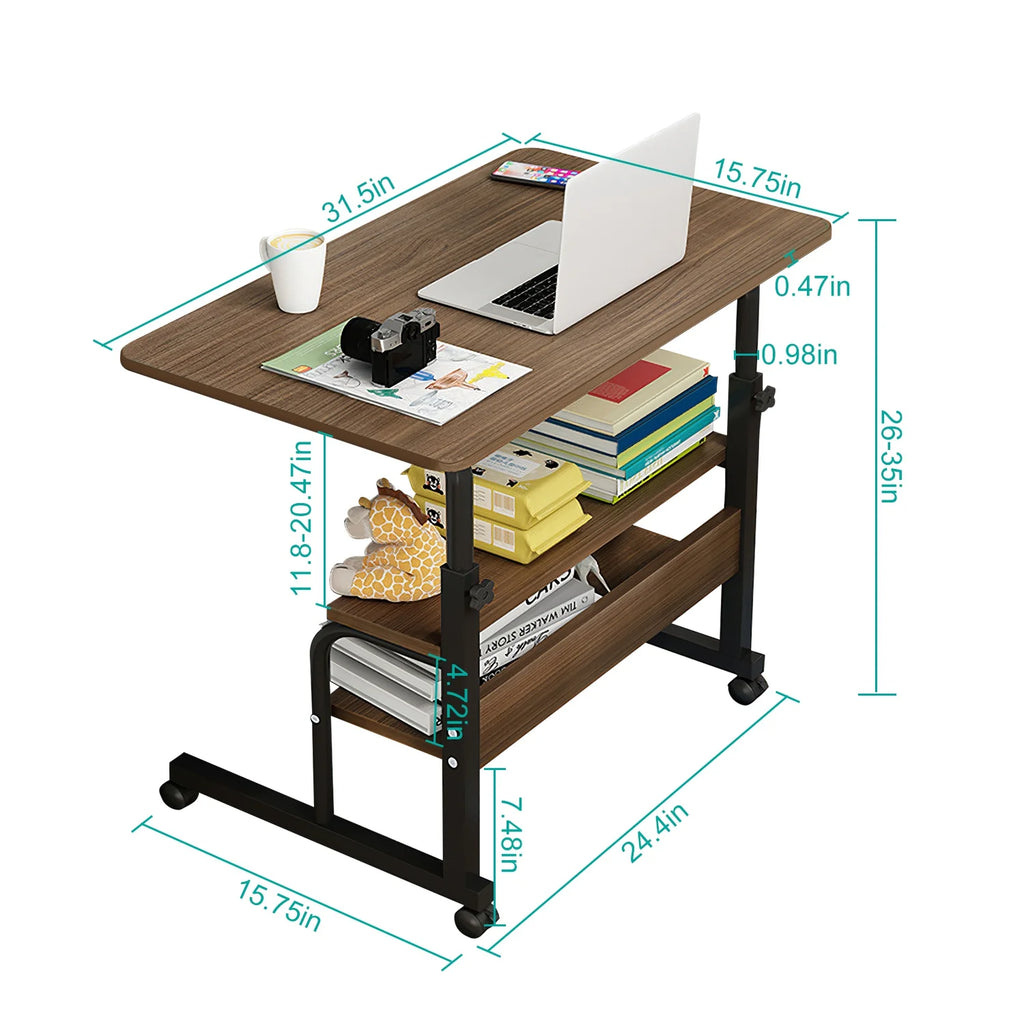 Beige 3-Tier Mobile Laptop Desk with Rolling Wheels K647