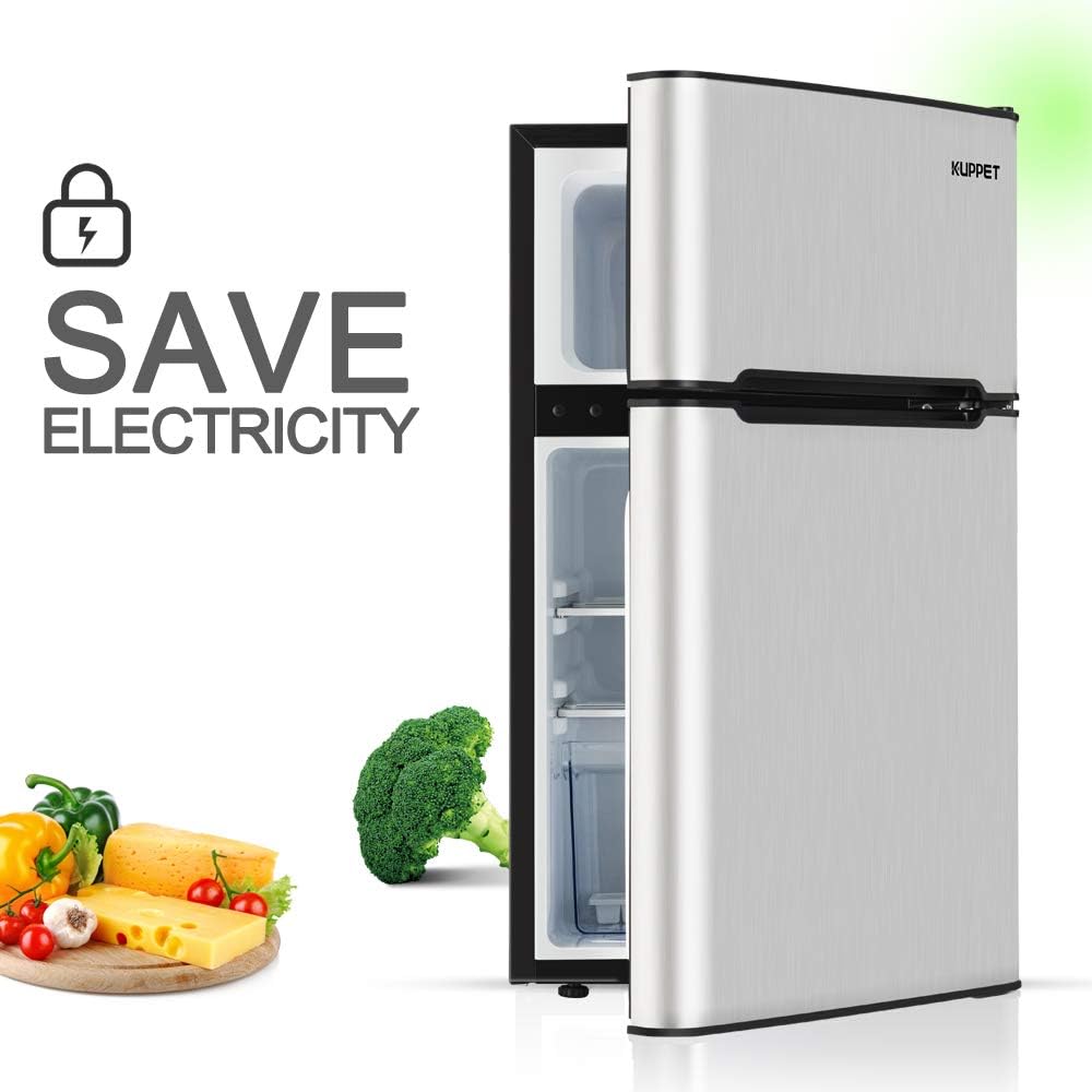 Compact 3.2 Cu.Ft Double Door Stainless Steel Refrigerator G7657