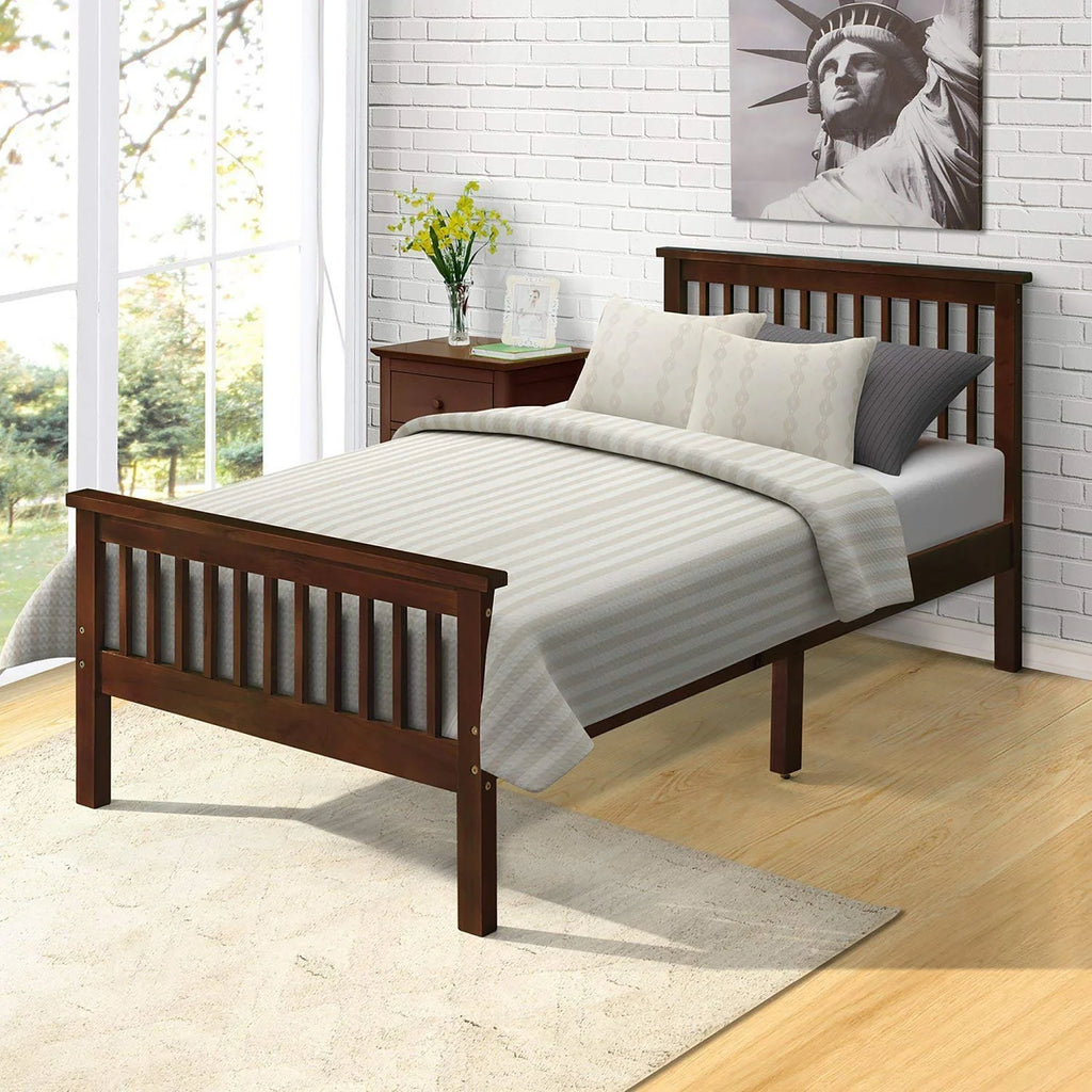 Twin Wood Platform Bed Frame with Headboard and Footboard D988