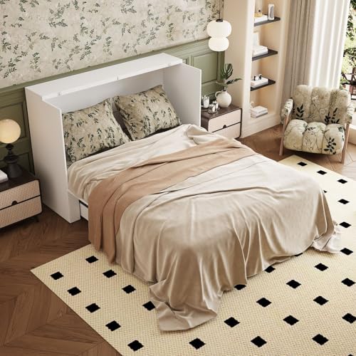 White Full Size Murphy Bed Cabinet Bed with Charging Station and Drawer X451