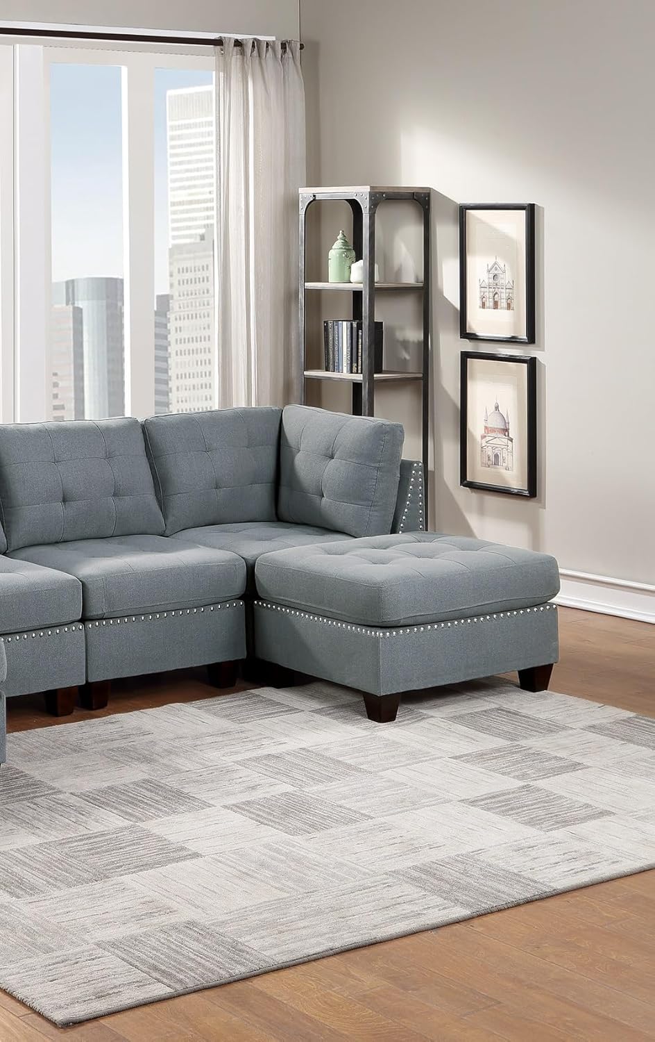 Gray Linen Like Fabric Modular Sectional 6pc Set W3049