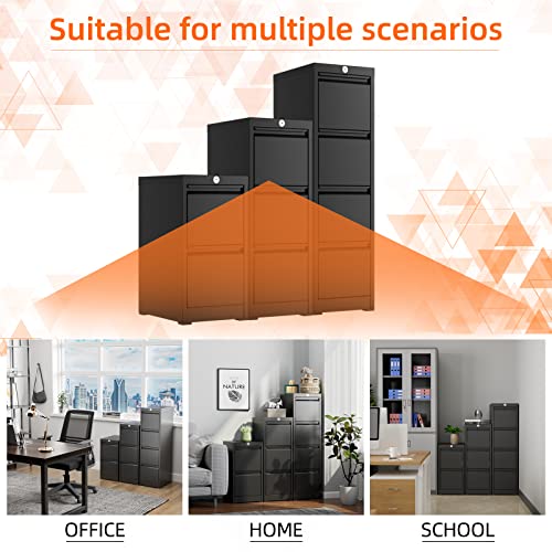 3 Drawer Metal File Cabinet with Lock, Black S136026