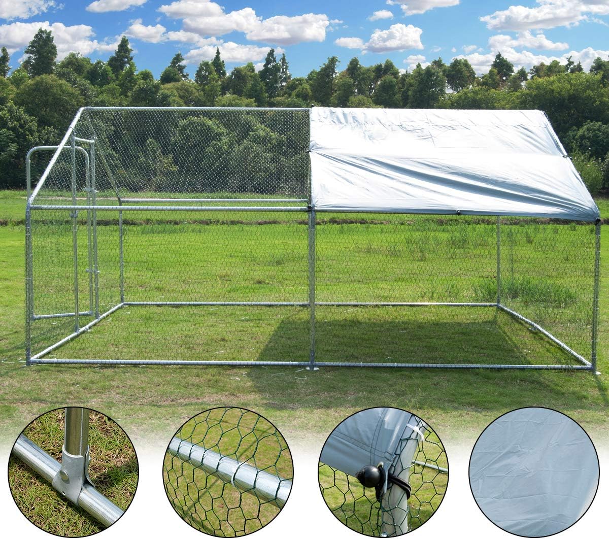 Large Metal Walk-in Chicken Coop with Waterproof Cover G8530