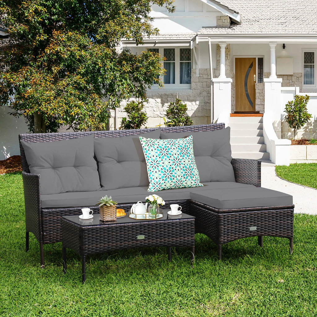 3 Pc Cushioned Patio Rattan Sofa Set K415967
