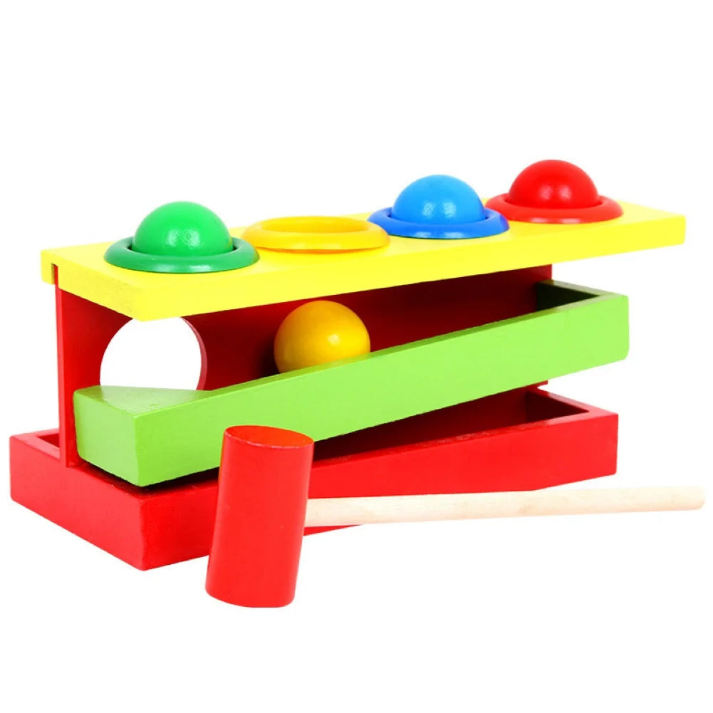 Kid Wooden Color Match Hammering Ball Box Puzzle Game Hand Piling Interactive Toy C2343