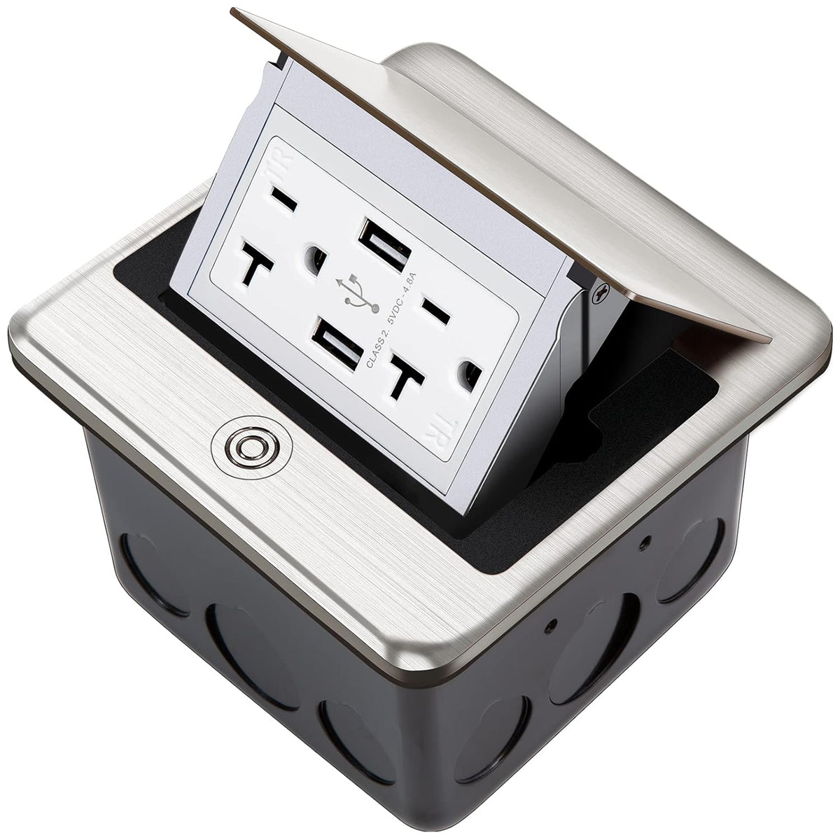 Pop Up Floor Electrical Outlet Stainless Steel Box Kit, 20A Tamper-Resistant Receptacle, Pack of 2 B68459