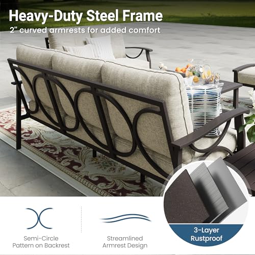 5-Piece Outdoor Metal Sectional Furniture Set with Cushions and Coffee Table E93693