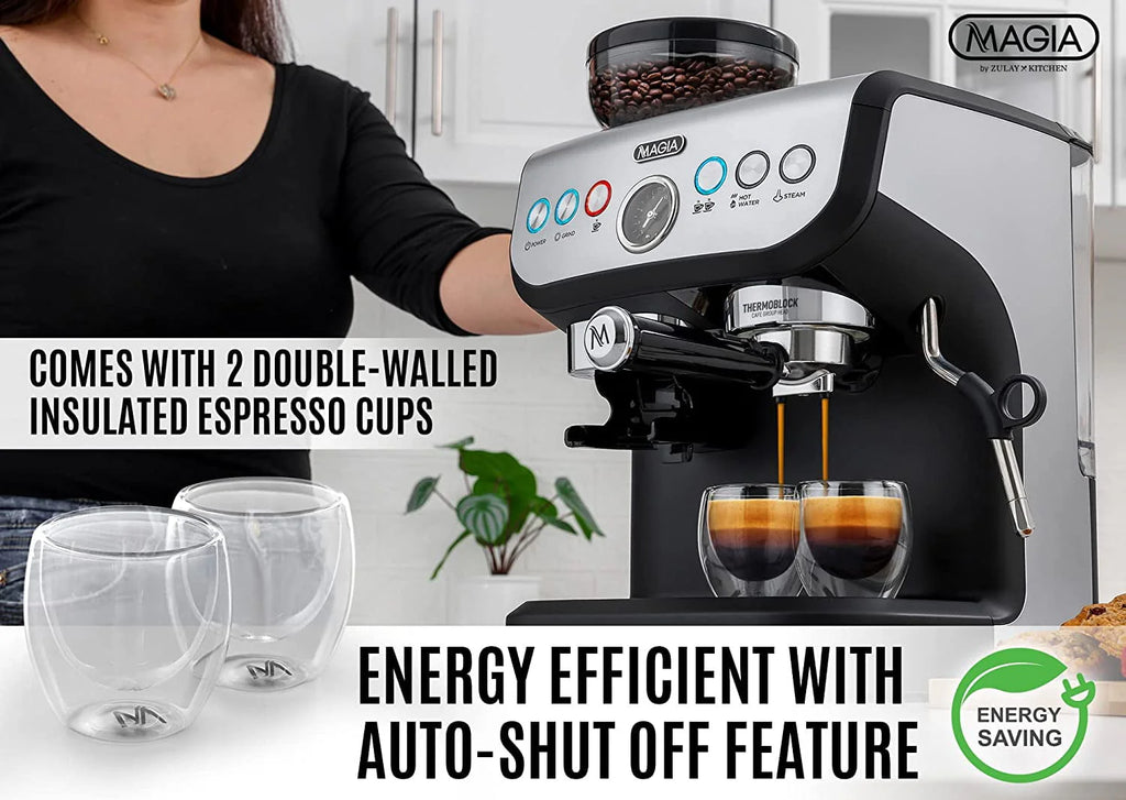 Manual Espresso Machine with Grinder and Milk Frother V767209