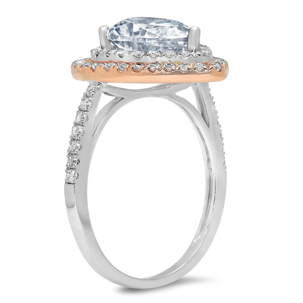 Pear Cut Blue Natural Aquamarine 18k White Rose Gold Halo Ring F4652