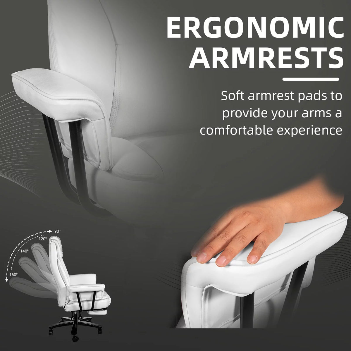 White Ergonomic PU Leather Reclining Office Chair with Footrest B4469