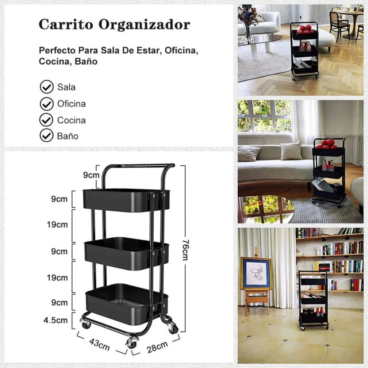 3-Tier Rolling Trolley V223057
