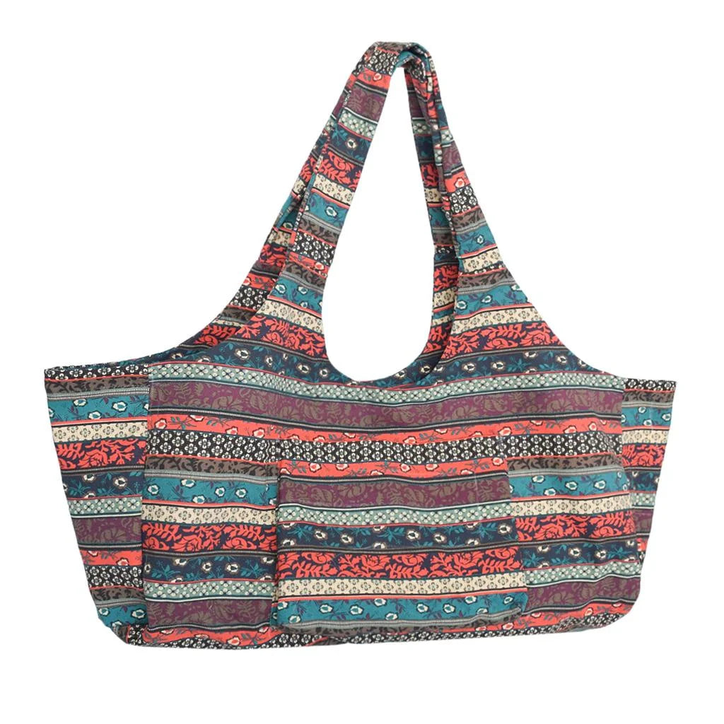 Patterned Canvas Yoga Mat Tote Bag Carrier with Side Pocket D532284