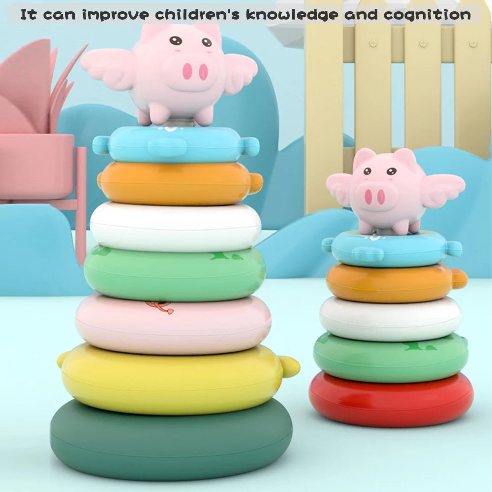 7 Rings Baby Stacking Nesting Toys Sensory Educational Montessori Baby Blocks Stacker F2928