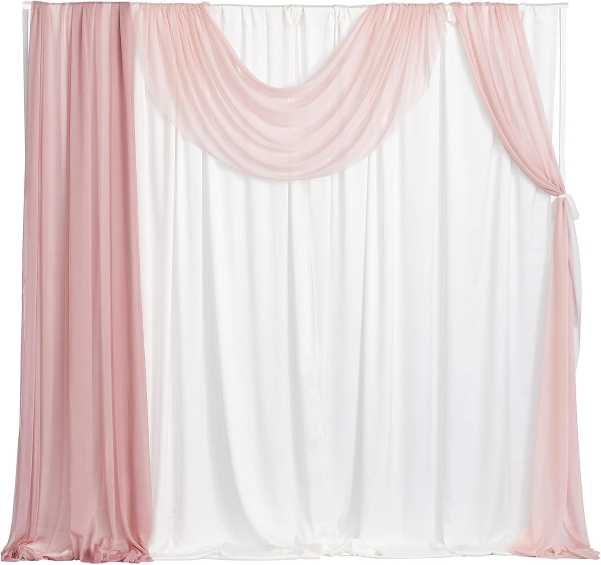 4 Panels Chiffon Wedding Backdrop Curtains, Dusty Rose & White R2976