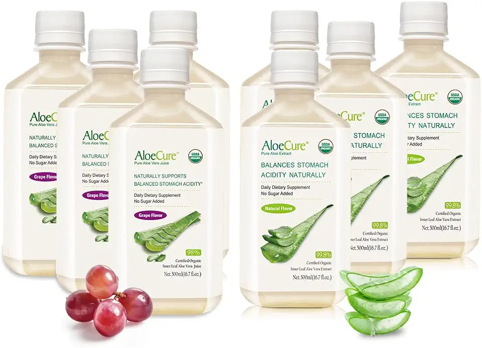 Organic Aloe Vera Juice 8 Bottle Sample Pack Grape and Natural Flavor 8x500ml A23392