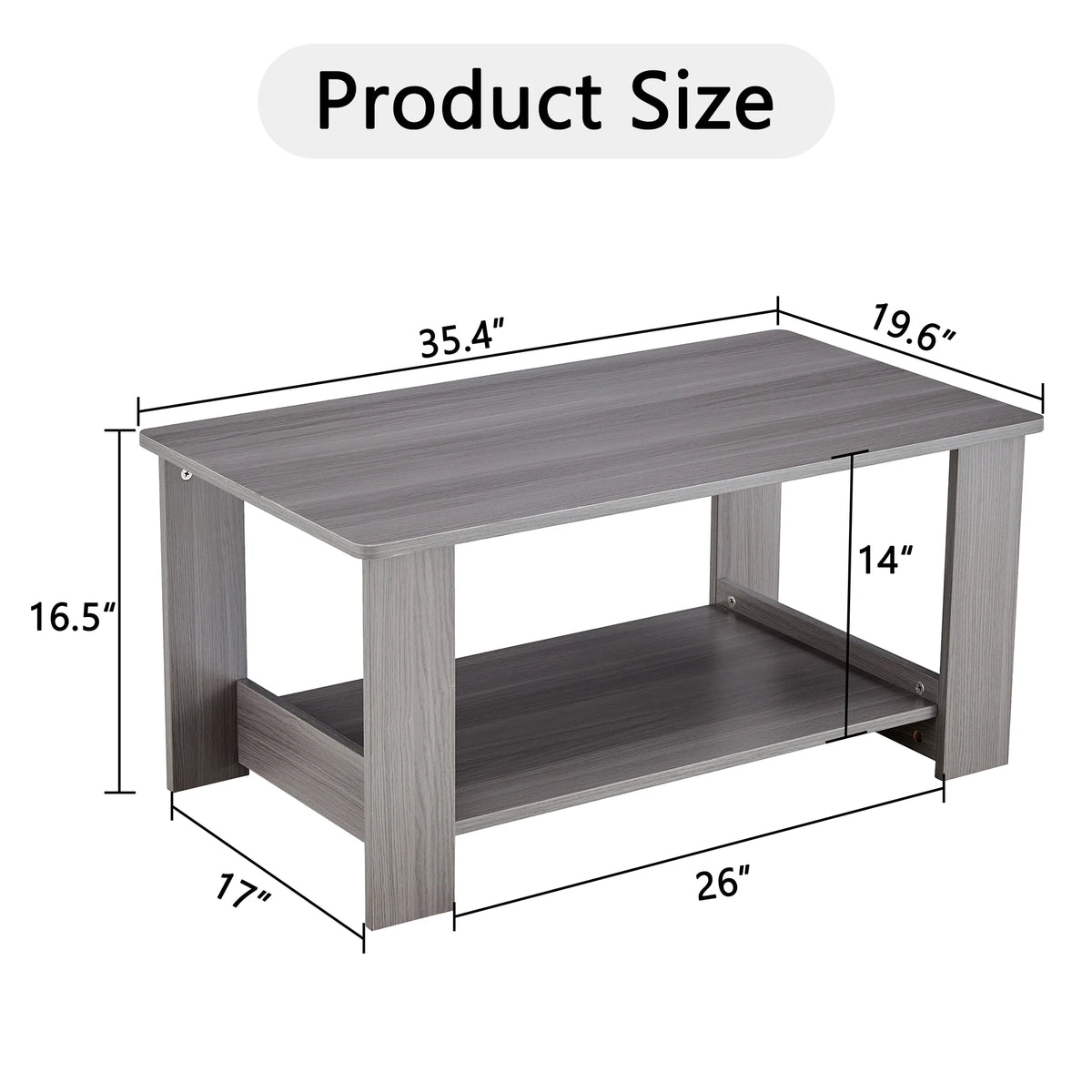 Gray Wood Grain Double Layered Rectangular Coffee Table Q243