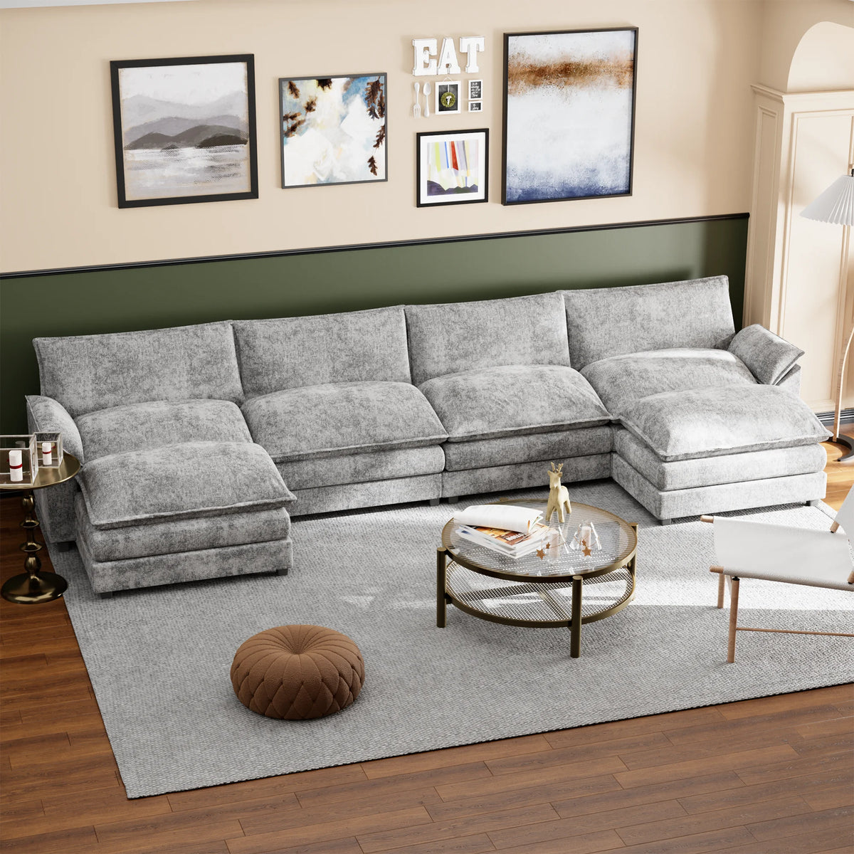 U-Shape 4 Seat Sectional Sofa with Chaise Lounge Gray P84535