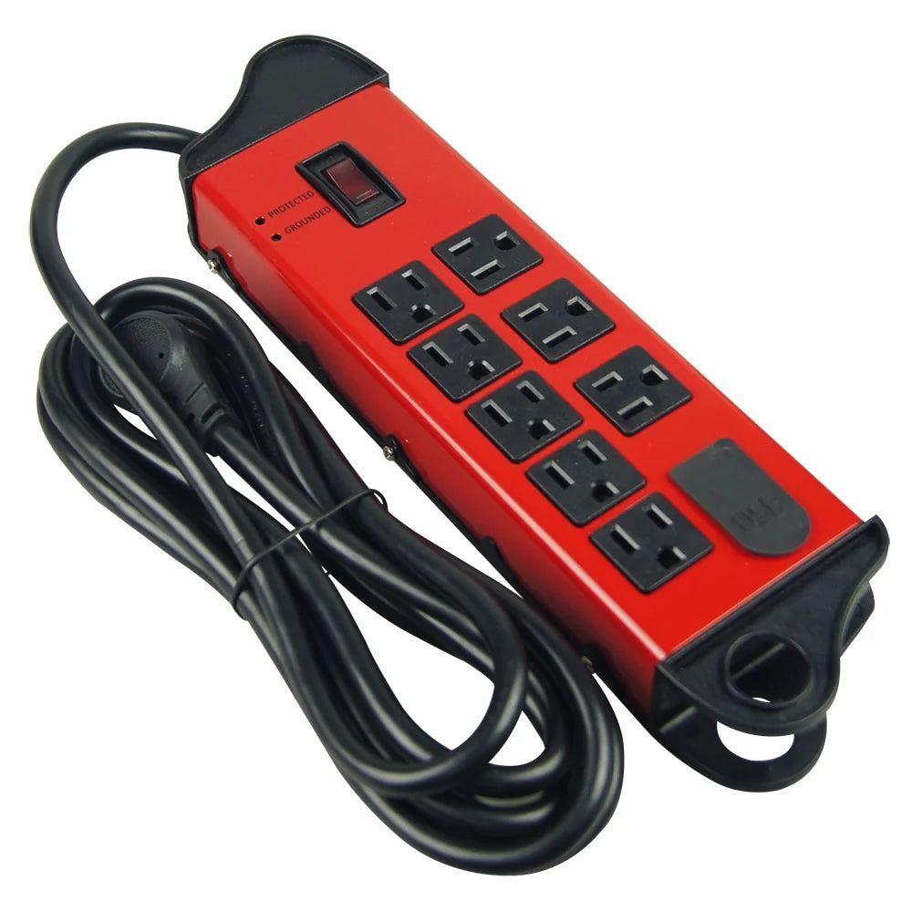 Red Metal Surge Protector with 2 USB X637