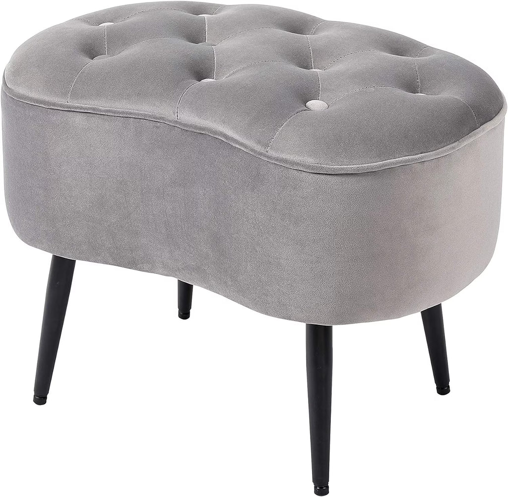 Grey Velvet Ottoman Foot Stool with Steel Legs A849
