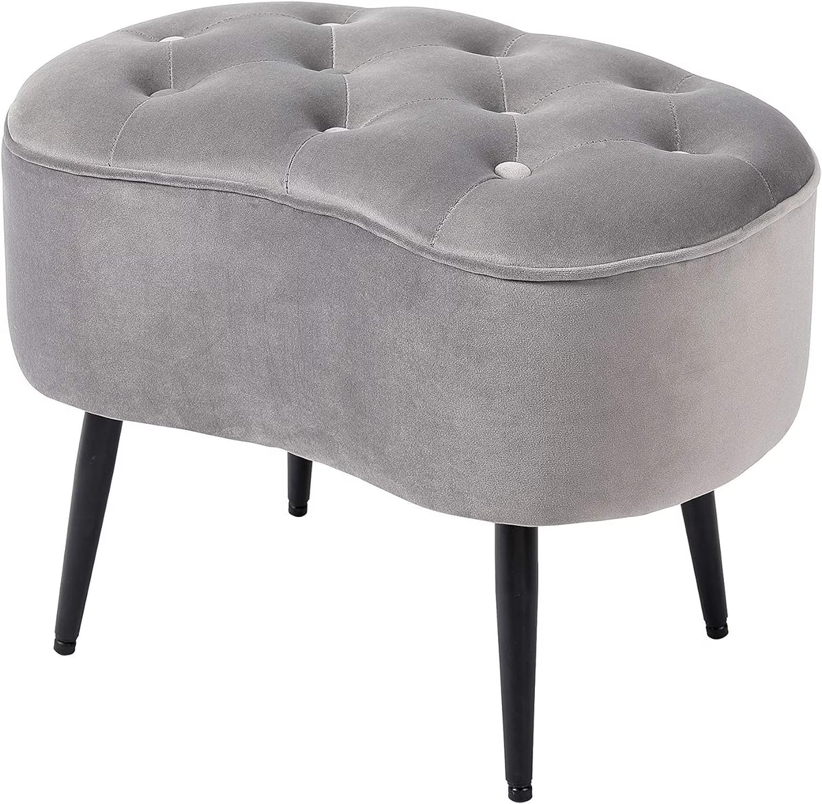 Grey Velvet Ottoman Foot Stool with Steel Legs A849