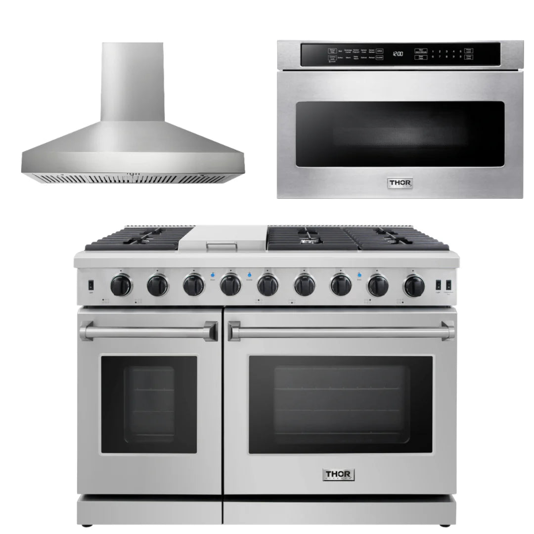 48 Propane Gas Range, Range Hood, Microwave Y14692