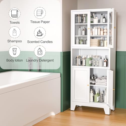 Tall White Metal Storage Cabinet with 3 Adjustable Shelves and 2 Doors J6974