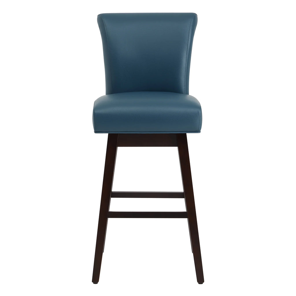 Dark Blue Faux Leather Upholstered Swivel Counter Bar Stools Set of 2 S302