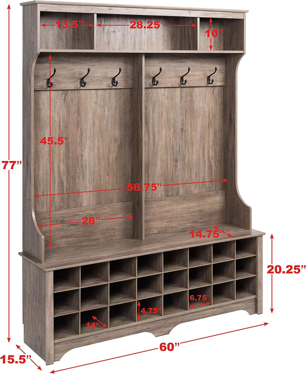 Gray Hall Tree with Bench and Shoe Storage G226541