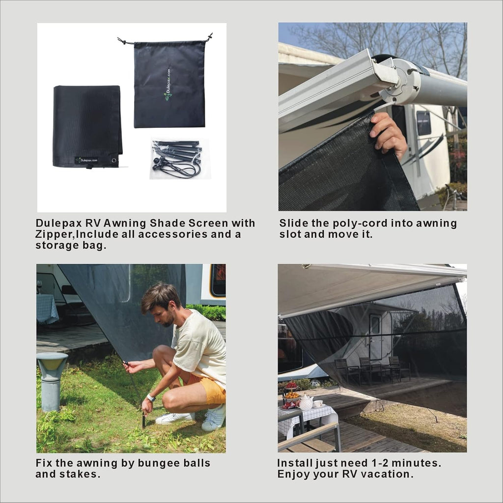 RV Awning Shade Screen with Zipper 8'X10'3'' Universal with Complete Kits K47376
