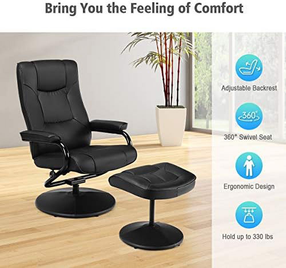 Swivel Recliner Chair with Footrest Stool Ottoman Set Black V462