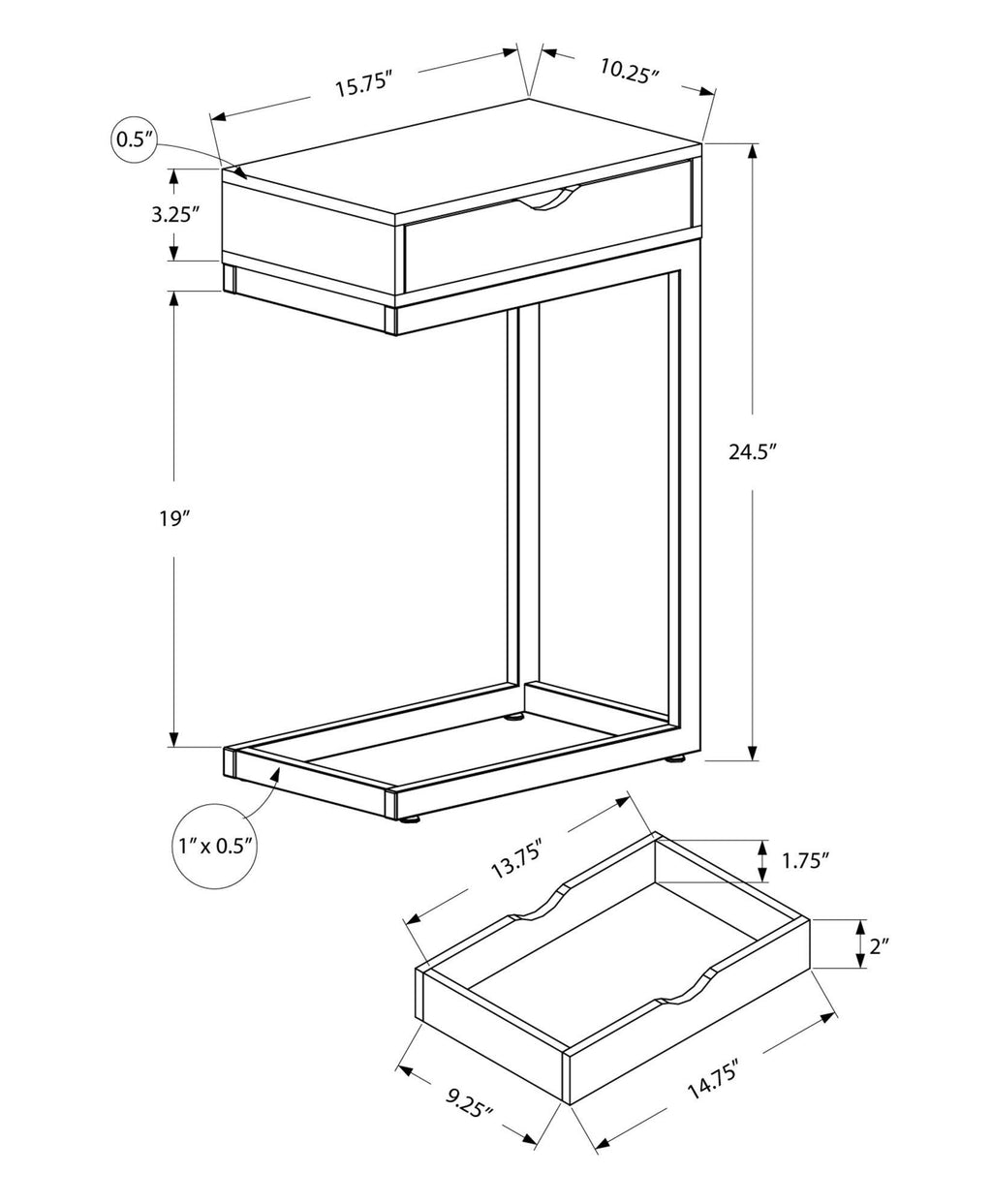 Cappuccino Particle Board and Black Metal Accent Table C254191