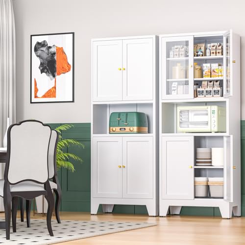 Tall White Metal Storage Cabinet with 3 Adjustable Shelves and 2 Doors J6974