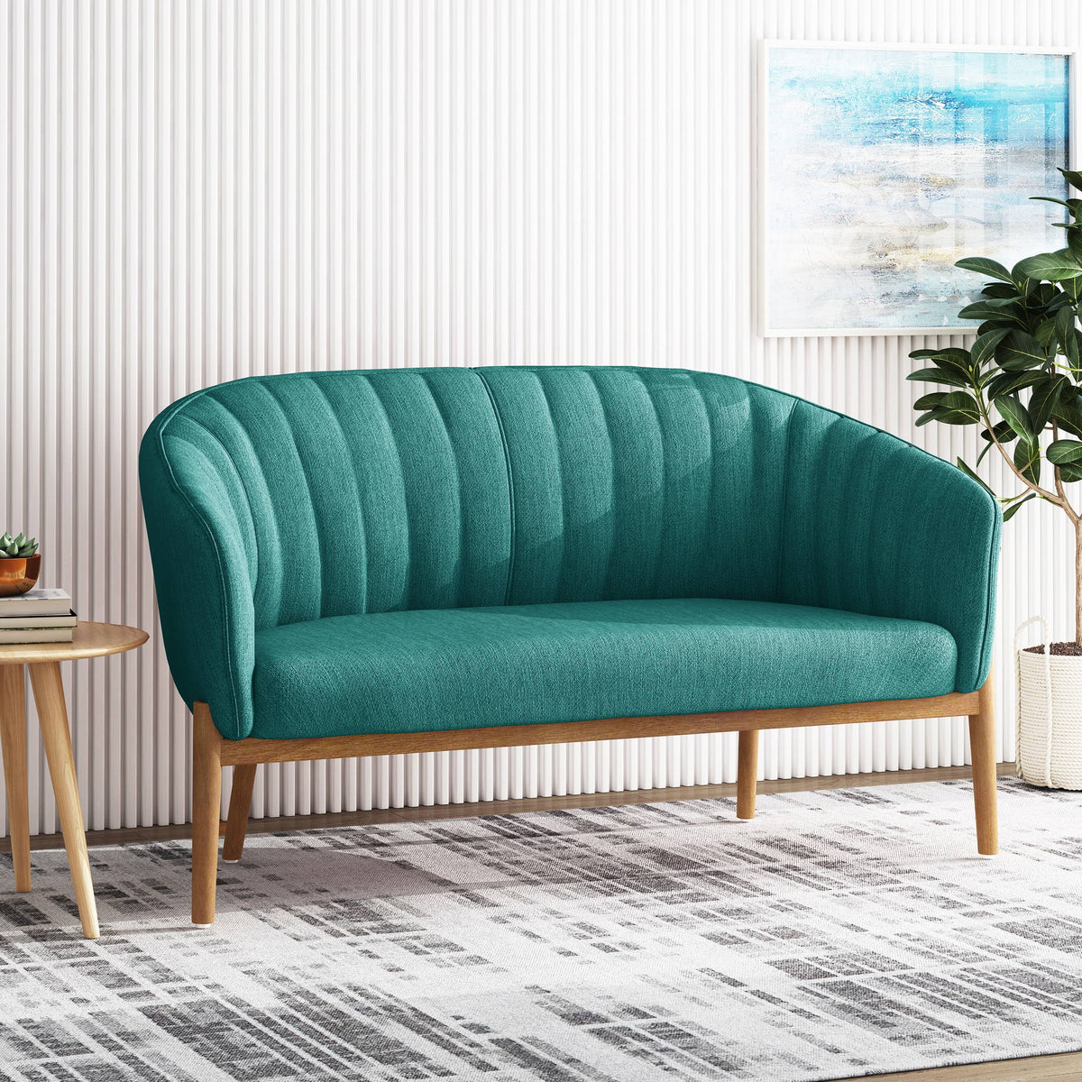 Teal Fabric Loveseat E233