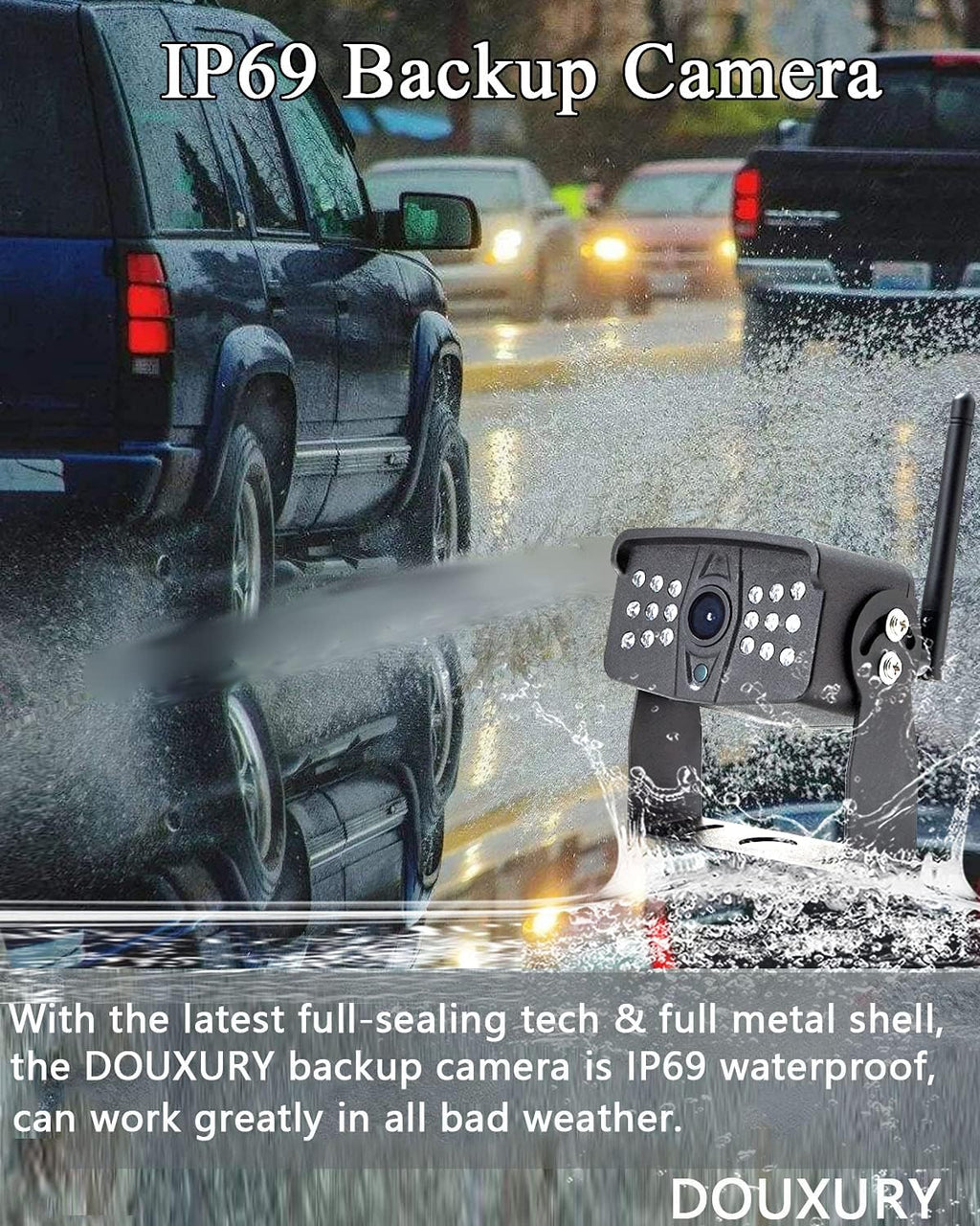 Wireless 1080P RV Backup Camera with 7'' DVR 4 Split Screen Monitor Y474067