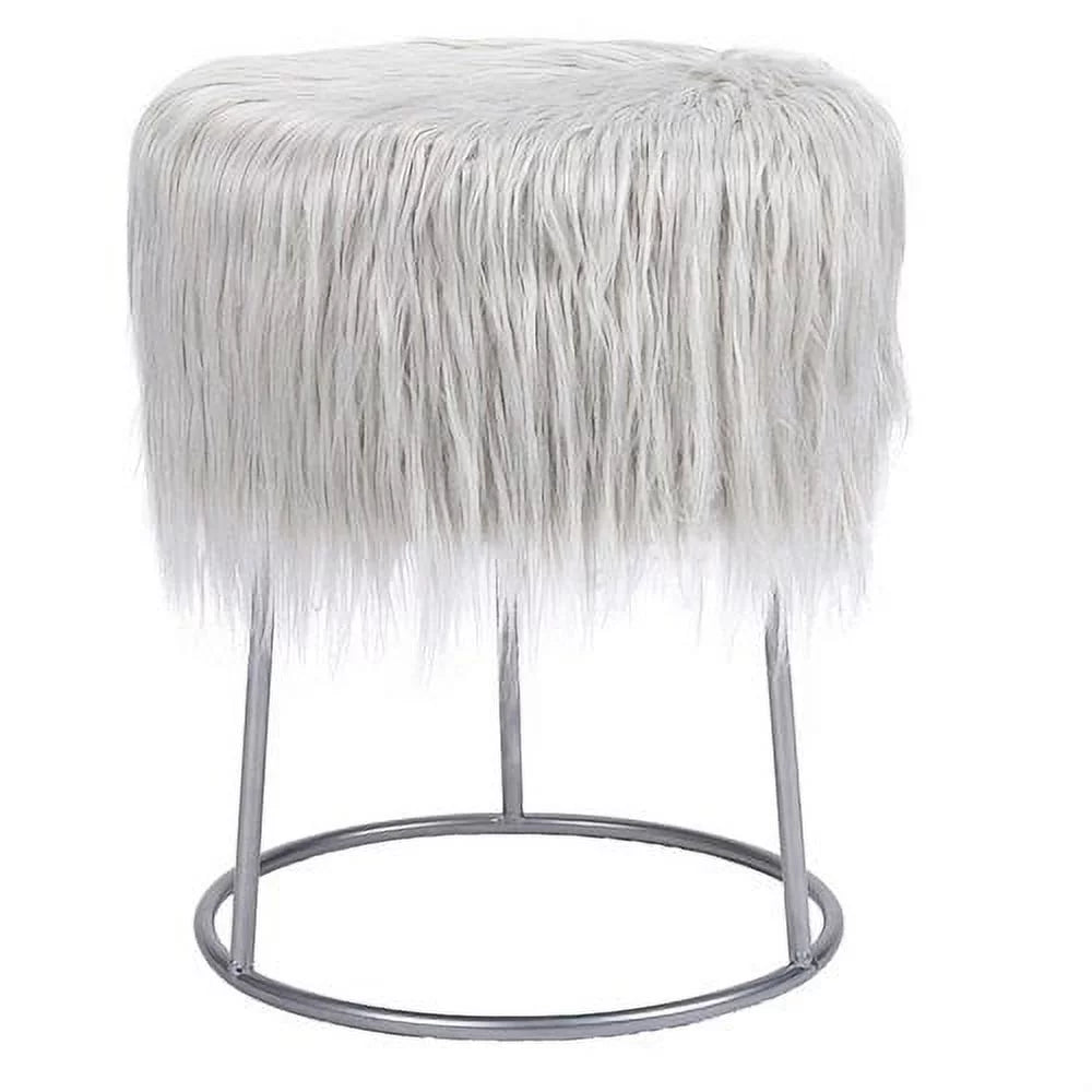 Grey Faux Fur Storage Ottoman L769601