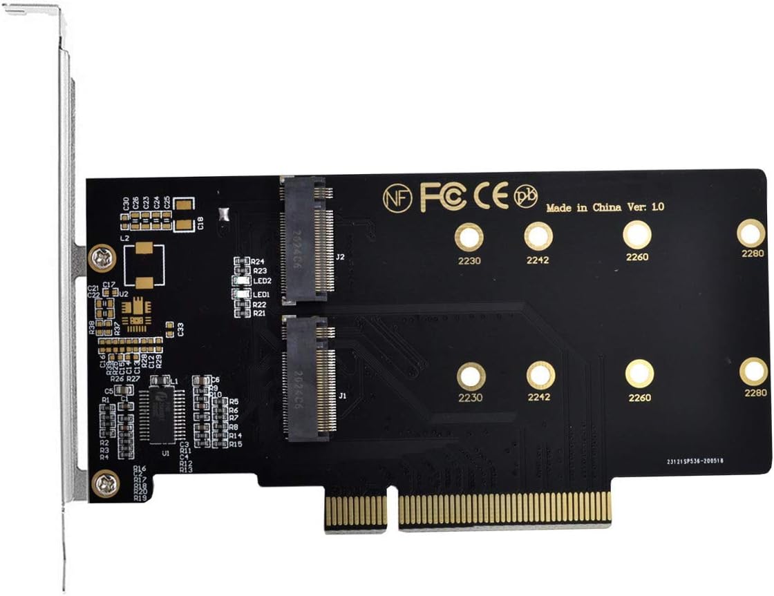 4X NVME M.2 AHCI to PCI-E Express 3.0 Gen3 X16 Raid Card with Fan, Pack of 2 Q88144