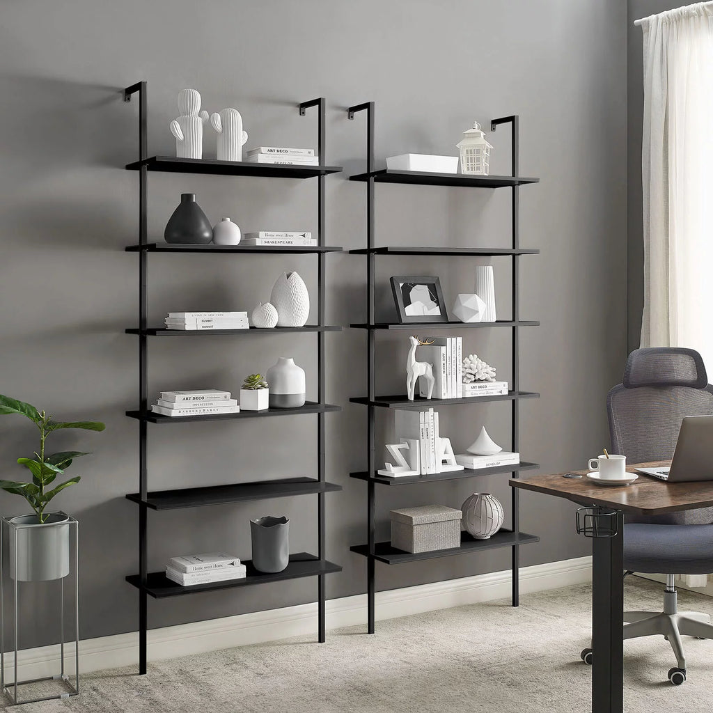 White 6-shelf Wood Wall-Mounted Bookshelf G954