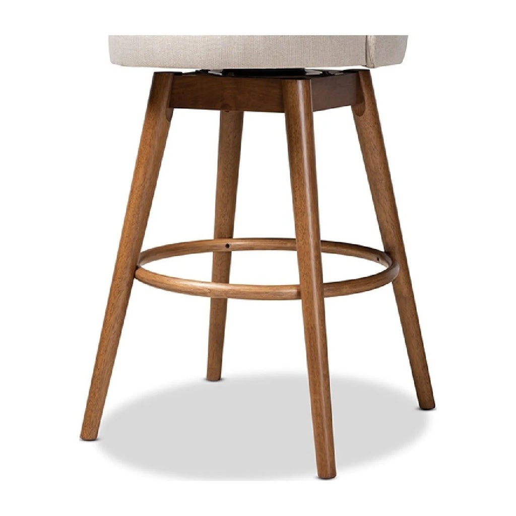 Light Beige Fabric Upholstered Wood Swivel Bar Stool Set of 2 G347387