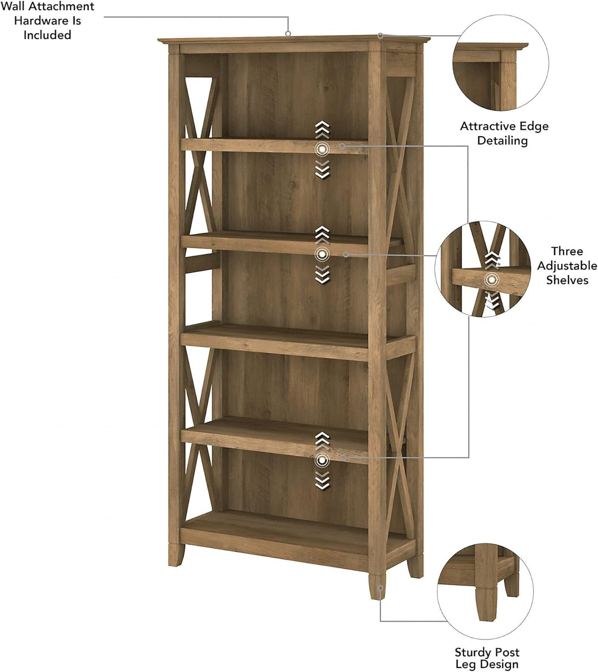 5 Shelf Bookcase Set, Reclaimed Pine L44504