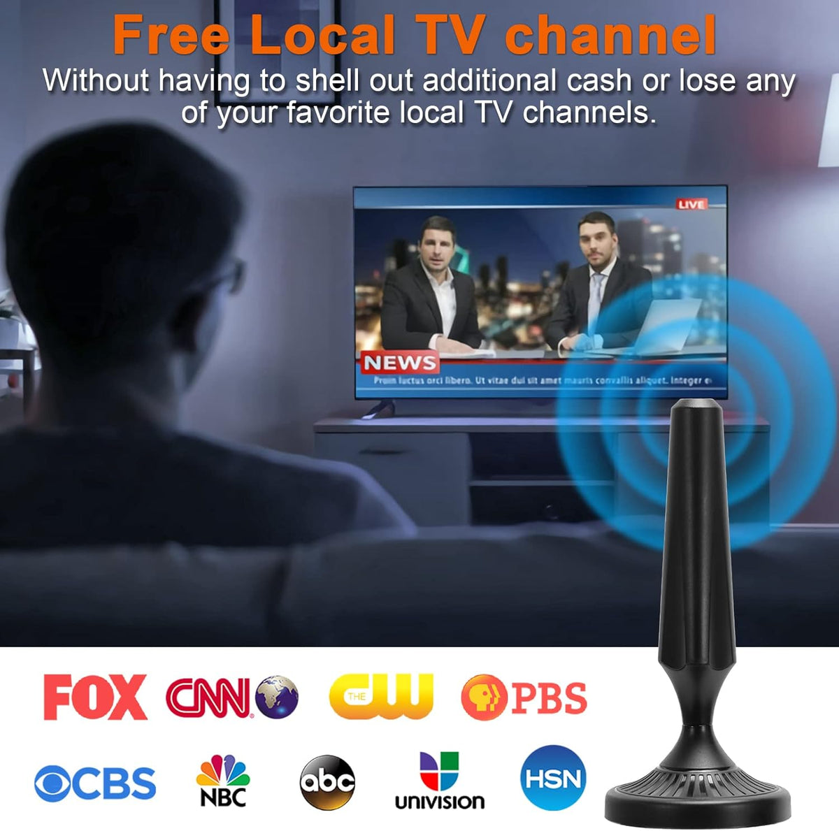 Indoor Amplified HDTV Antenna with 13.4ft Coax Cable and USB Power Adapter, Pack of 2 L7194