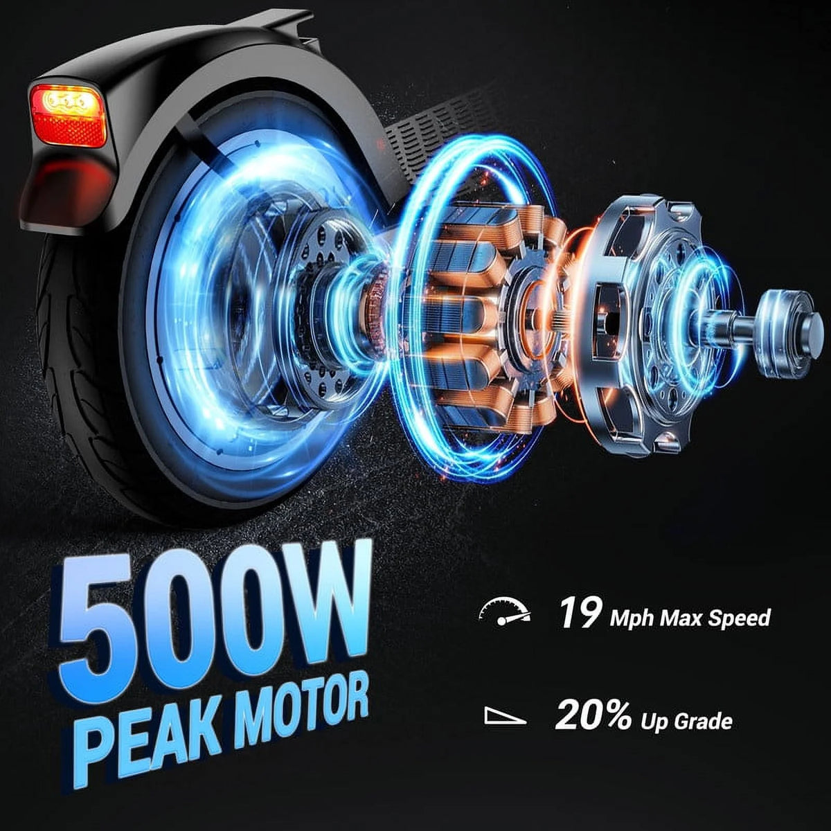 Electric Scooter with 10 Tires, 20 Miles Range, 500W Motor, 19 MPH M50421