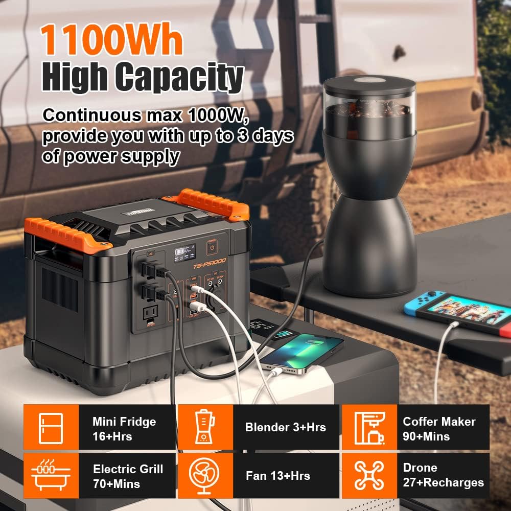 1100Wh 1000W Portable Power Station with 3 AC Outlets and 3 USB Ports U198